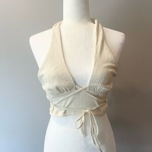 Urban Outfitters NWT Valeria Halter Crop Top Convertible Textured Ivory Size M